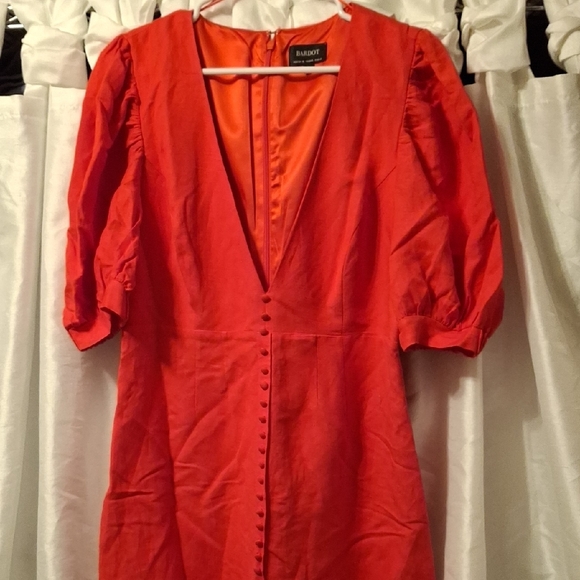 Bardot Red Midi Dress Linen Blend 16 - Picture 5 of 11